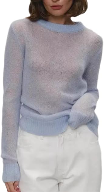Thin Sweaters for Women Lightweight Knitted Sheer Sweaters for Women Long Sleeve Sheer Casual Tops Blouse