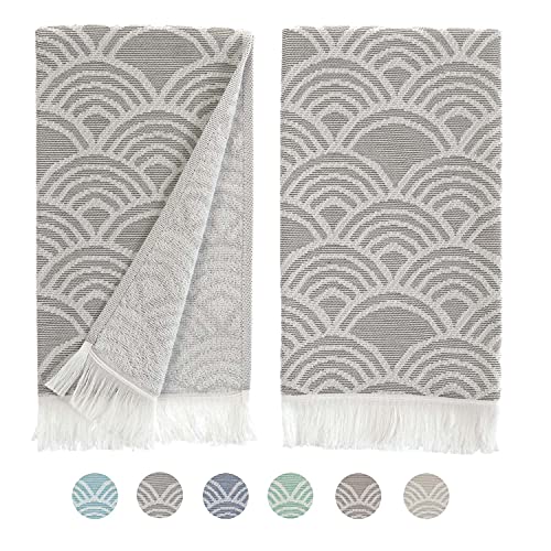 Sea Me At Home Kitchen Towels Decorative Set Of 2, Turkish Hand Towels For Bathroom, Luxury Turkish Cotton Dish Tea Towels 14 X 30 Inches For Modern, Boho, And Farmhouse Decor (Gray Waves) #TOP28