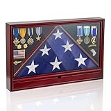 PapeFolicer Flag Case for Burial Flag with Drawer – Solid Wood Military Flag Display Case for 5'x9.5' Flag, Memorial Flag Holder for Home, School, or Government Use, for Badges Medals (Red)