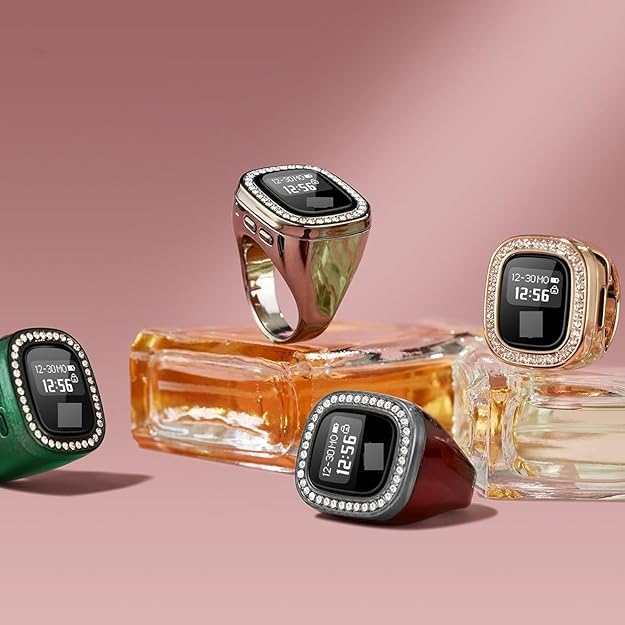Image of Electronic Tasbih Ring with Large HD Display, Smart Digital Zikr Counter, Azan Reminder and Alarm, Rechargeable, for Men and Women, Multi Colour