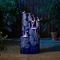 Glitzhome 31.75" H Outdoor Water Fountain with LED Lights and Pump, 4 Tier Dandelion Texture Vase Shaped Ceramic Floor Standing Fountain with Birds for Porch Deck Garden Patio Backyard, Cobalt Blue