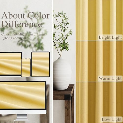 Image of Nanspring Gold Yellow 100% Blackout Linen Curtains 96 Inches Long for Bedroom Back Tab Thermal Insulated Modern Farmhouse Decor Black Out Curtain for Living Room Dining Room Drapes 52x96, 2 Panels