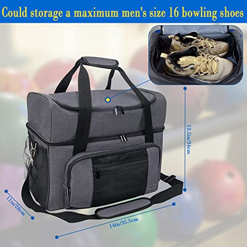 Boyistar Double Layer Bowling Ball Bag 2 Ball, Extra Large Bowling Tote Bag For Bowling Ball Carrying Case Fit 1 Pair Men Size 16 Bowling Shoes, Bowling Bag With 2 Wood Ball Stands, Ball Clean Towel #TOP2