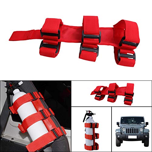 Jade Onlines for Jeep Adjustable Roll Bar Fire Extinguisher Mount Holder for Wrangler Wrangler JK TJ CJ Rubicon JL ATV UTV Polaris RZR (Red,1 Piece)