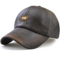 Roffatide Hombre Cuero de la PU Gorra de Beisbol Sombrero de Sol Deportes al Aire Libre Otoño e Invierno Marron Oscuro