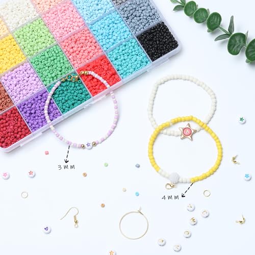 THRELE 4mm Glass Seed Beads for Jewelry Making,4500 Pcs Matte Boho Macaron Color Small Rocaille Bead with 550pcs Charms Kit, 24Color Pastel Beads for Bracelet Necklace Waist DIY Craft Supplies - Image 6