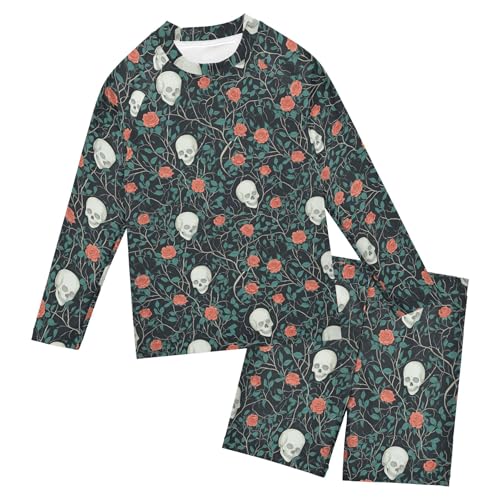 Skull Flower Baby Boys' Toddler Long Sleeved Rashguard Swim Bathing Suit Set B0404481