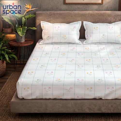 Image of Urban Space Serene 100% Cotton bedsheet for Single Bed, 200 TC Single Bed Sheet, Cotton bedsheet with 1 Pillow Cover (58 x 90 inches, Petal & Pane Light Blue)