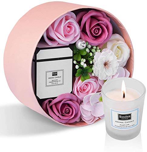 Le coffret cadeau bougie et savons roses