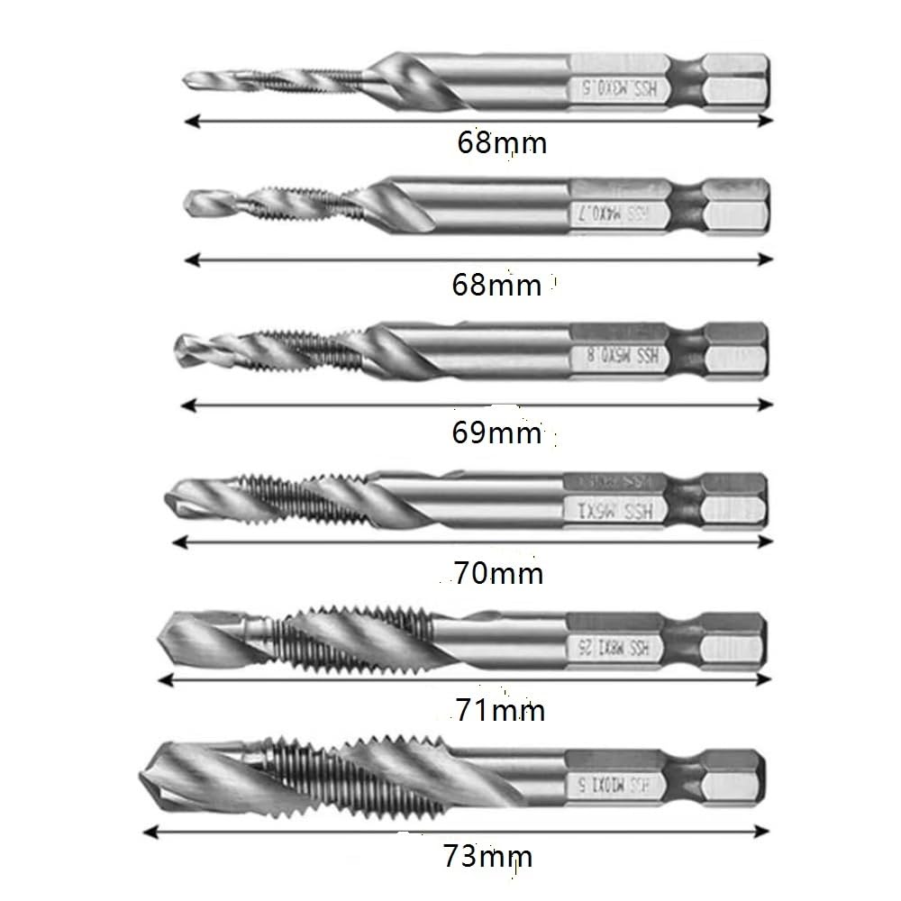 Set di punte da trapano for maschi HSS da 12 pezzi - M3 M4 M5 M6 M8 M10 Utensili di maschiatura metrici con codolo esagonale for foratura e svasatura