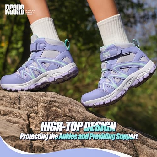R CORD Kids Hiking Boots Kids Hiking Shoes Girls Hiking Boots Waterproof Non-Slip Girls Hiking Shoes for Outdoor Rugged Quick Closure Durable TPR Traction Outsole4