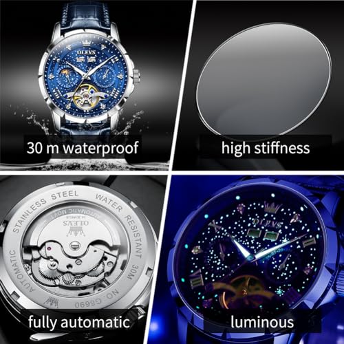 Image of OLEVS Mens Automatic Watches Self-Winding Starry Sky Diamond Skeleton Luxury Wrist Watch Waterproof Luminous