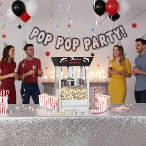 Image of Large Commercial Popcorn Machine: 12 Oz Popcorn Maker with 3-Switch Control Movie Theater Style Makes Up to 48 Cups for Home Party Office, Black
