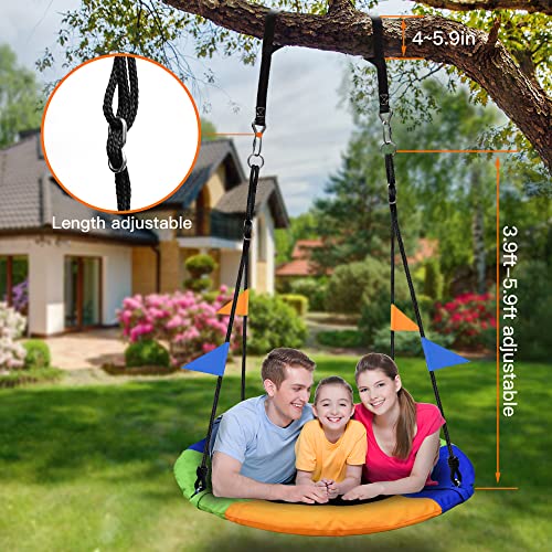 Pacearth PEC02501 40 Inch Saucer Tree Swing Flying 900Lb Weight Capacity 2 Added Hanging Straps Adjustable Multi-Strand Ropes Colorful Safe And Durable Swing Seat thumb #4