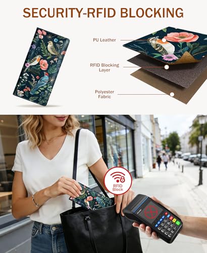 Image of Immaturus Bird Womens Wallet RFID Blocking Slim Thin Credit Card Holder | Long Bifold, 11 Card Slots, Cash Purse, Zipper Coin Pocket, Travel Clutch Billfold, PU Leather, ID Window, Ladies Woman Gift
