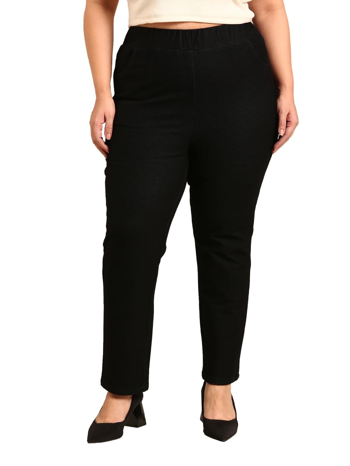 the pink moon Women's Plus Size Black High Stretch Jeggings (TIMJ001_BLK)-picture-17