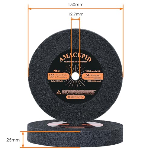AmaCupid Polierscheibe aus gebürsteter Nylonfaser, 150 mm, Härte 5P. Geeignet für Doppelschleifmaschinen und Poliermaschinen. Polieren weicher Materialien wie Kupfer und Aluminium. 12,7 mm Spindel