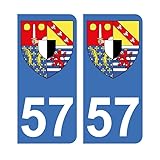 Mon Blason - Autocollants 57 avec Blason Département Moselle pour Plaque Immatriculation Voiture - Sticker Bleu - 9.8 x 4.5 cm - Fabriqué en France