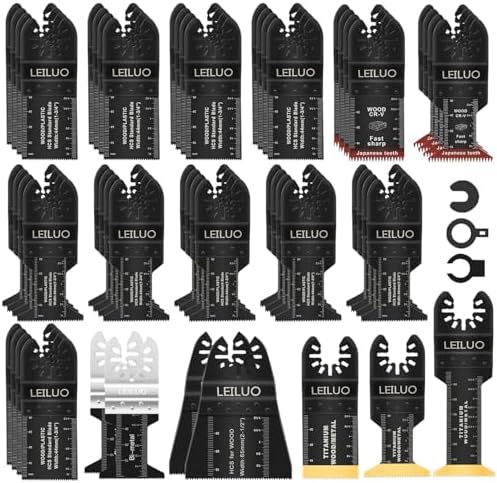 LEILUO 55-teiliges Oszillierende Multitool Sägeblätter Titan Japan Zahnung | Holz, Nägel & Verputz. Mit Tasche. Passend für DeWalt, Makita, Ryobi & mehr. Nicht Starlock