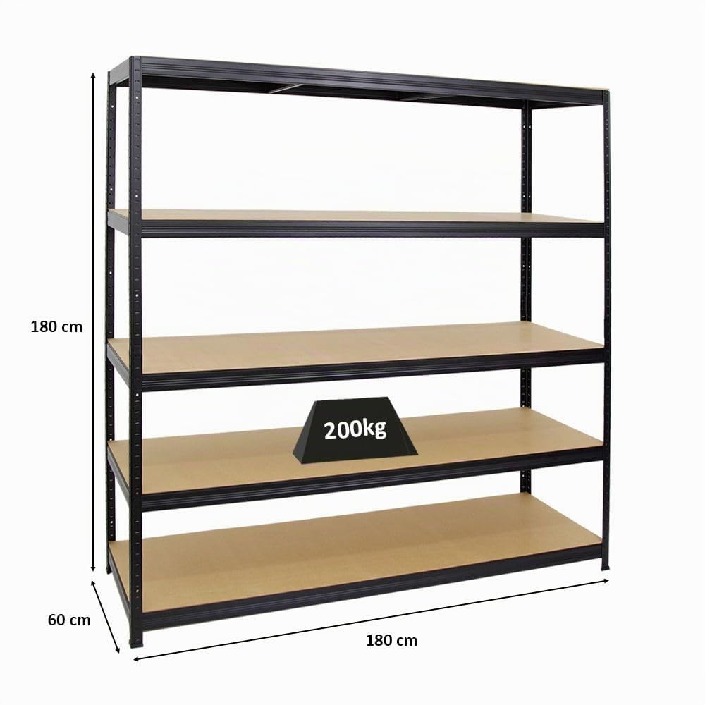 PROREGAL Étagère Charge Lourde Giant Elephant | HxLxP 180x180x60cm | 200kg par Niveau | Noir | Étagère Robuste de Garage, Atelier, Cave, sous-Sol, Stockage, Rangement