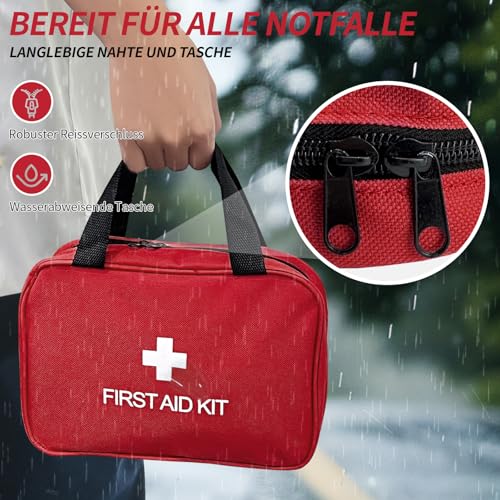 ePicsoa Erste Hilfe Set, 170-teiliger Erste Hilfe Kasten, First Aid Kit, Notfall Ausrüstung inkl. Bandagen, Rettungsdecke, Pfeifen, Pflaster, Gauze für Reise, Outdoor, Camping, Fahrrad, Reiseapotheke – Bild 5