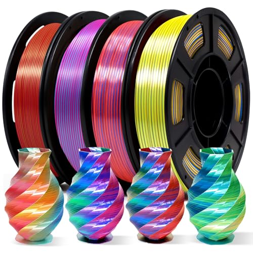 Image of YOUSU 3D Printer Filament Tri Color Silk PLA Filament 1.75mm, 3D Printing Filament Bundle,Multicolor Filament Like Rainbow PLA, 250g X 4 Pack.