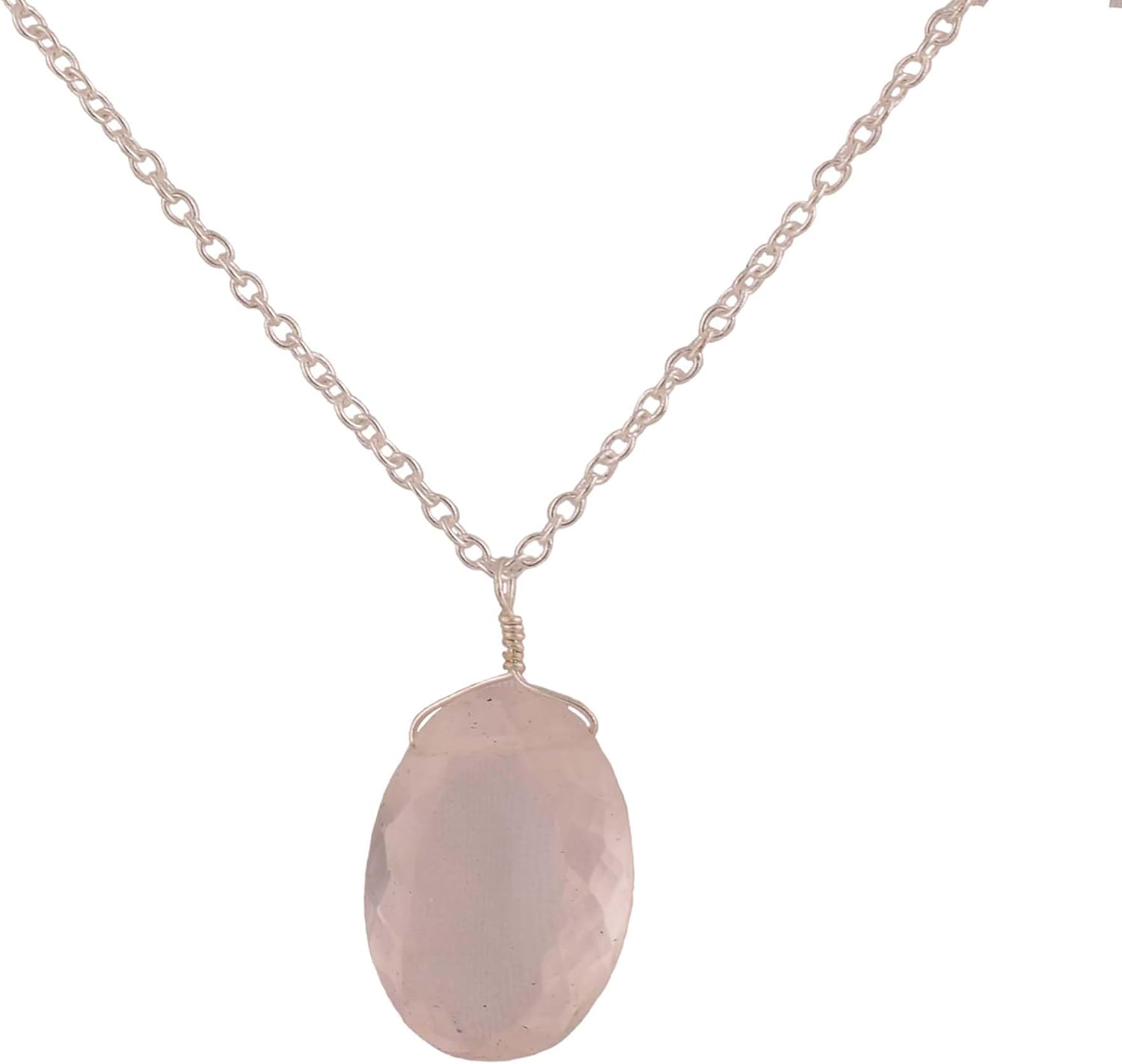 Natural Rose Quartz Faceted Necklace Pendant Gemstone Pendant, Gift For Her, Silver Jewelry 18 Inch Chain (rose-quartz) Gift for her, Christmas gift