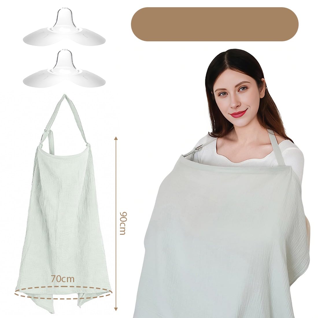 Set 3 Piezas 2 Pezoneras Silicona + 70×90 cm Paño Lactancia, Accesorios Lactancia, Protección Pezones, Discos Lactancia, Cuidado Maternal, Lactancia Materna Bebé