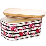BUTLER & CHEF Flamingo Butter Dish With Lid For Countertop or Refrigerator - Large Airtight Covered...