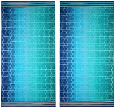 COTTON CRAFT Oversized XL Beach Towel 39 x 68 - 2 Pack - 100% Cotton Velour - Big & Huge - Pool Picnic Bath - Double Woven Jacquard Thick Plush Super Soft Luxury - 450 GSM - Blue Tiles