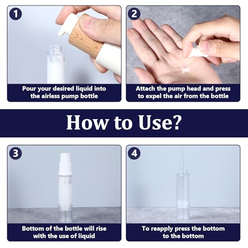4 Pcs Refillable Clear Travel Airless Pump Container - Vacuum Cosmetic Press Pump Bottle for DIY Foundation Gel Lotion Moisturiser Shampoo Toiletry (10ml)4