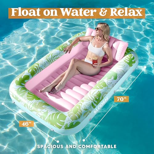 image for Sloosh Inflatable Tanning Pool Lounger Float for Adults, 70