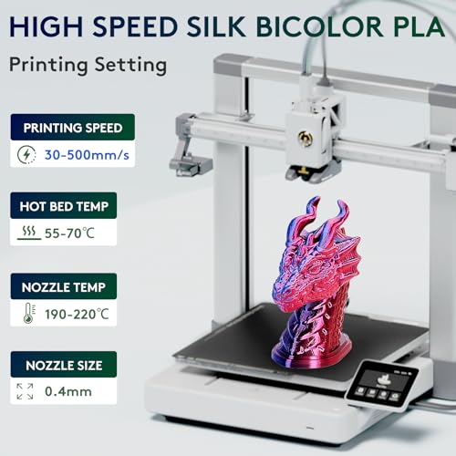 Image of ERYONE Silk Dual Color PLA Filament 3D Printer 1.75mm + /- 0.03mm, Bicolor Filament Two Tone PLA Bundle 2KG Cardboard Spool, Blue Red