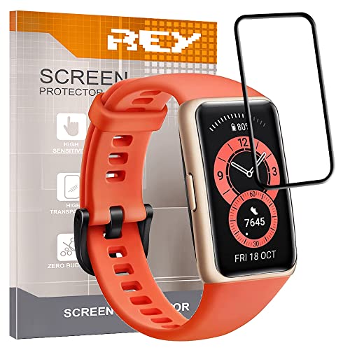 REY 2X Protector de Pantalla Curvo 3D para Huawei Band 6, Negro, Protección Completa, 3D / 4D / 5D