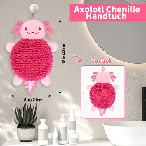 Niedliche Rosa Axolotls Handtücher Kinder,Saugfähiges Hängendes Handtuch,Schnelltrocknendes Handtuch für Küche und Bad,Handtücher für Kinder Erwachsene
