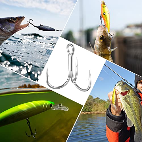 Image of Treble Fishing Hook Strong Round Bend Treble Hooks 100PCS-200PCS Wide Gap High Carbon Steel Hooks for Lures Baits Size 4#-14#