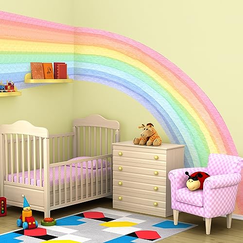 Vinilo decorativo de pared arcoíris pastel grande removible miniatura 1