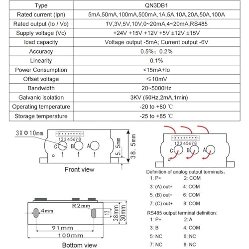 Sensor de corriente Hall para evitar sobrecargas en sistemas trifásicos AC 75A 2