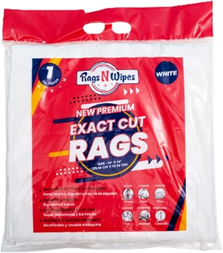 Trapos de corte exacto premium, trapos de limpieza reutilizables, 100% algodón, blanco, 1 libra, bolsa resellable