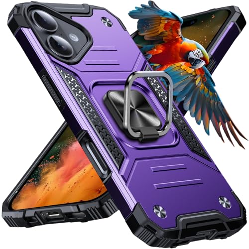 Image of Anqrp Heavy Duty Case for iPhone 17 Case with Enhanced Ring Holder Grip Stand, Military Grade Shockproof Rugged Drop Protective Silicone Hard Slim iPhone 17 Phone Case Cover,Purple