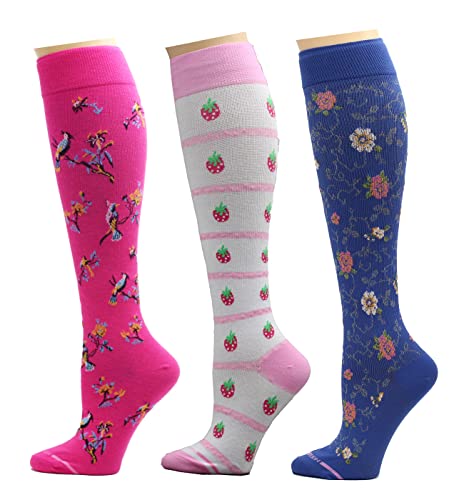 Image of Dr. Motion 3 Pairs Light Summer Bright Fun Graduated Compression Women's Knee-Hi Socks