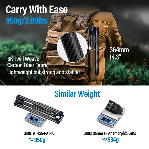 SIRUI Carbon Fiber Tripod Lightweight 2lbs with Panoramic Fluid Head, 59.8” Compact Camera Tripod Quick Release Leg Setup, Reversible Center Column, Reverse Folding Legs, Max Load 11lbs - Traveler X by Sirui - Image 7
