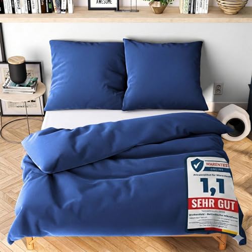 Wolkenfeld Winter Bettwäsche 135x200 cm – Marine Blau - kuschlig...