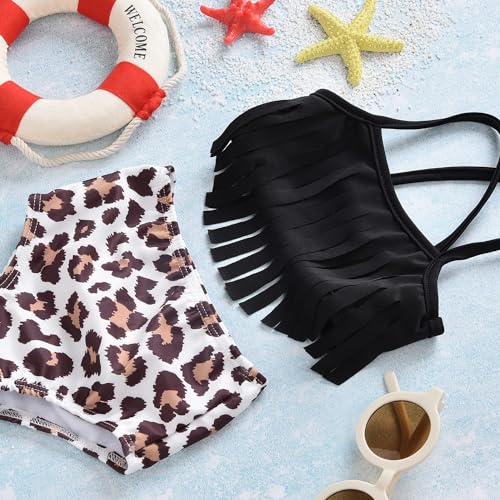 Aalizzwell Toddler Infant Baby Girls Swimsuit Leopard Tassels Bikini Two Pieces Bathing Suit Summer Beach Outfits Set thumb #4
