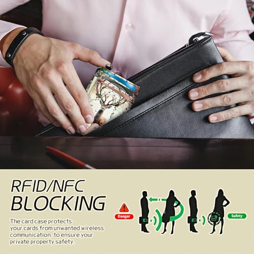 Image of Small Travel Wallets, Decorative Deer Butterfly Slim Minimalist Front Pocket Wallet with Wristlet, RFID Blocking PU Leather Credit Card Holder with ID Window Change Purse for Men Women