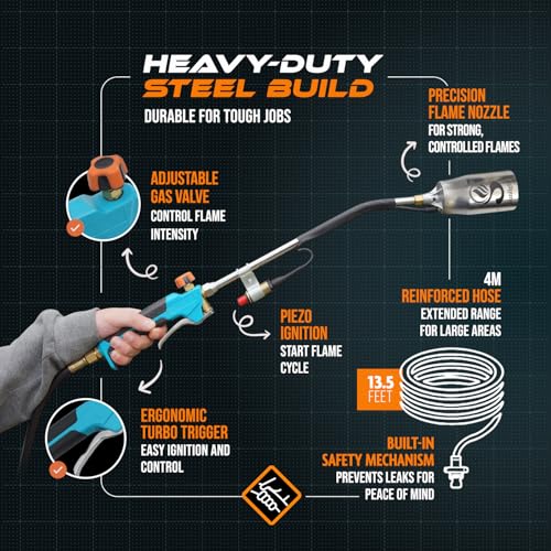 Heavy Duty Propane Weed Torch with 13 ft Hose