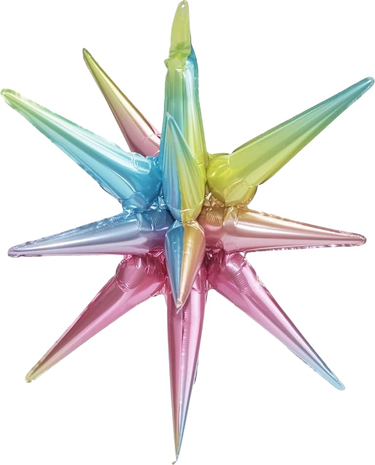 Multicoloured Pastel 3D Spike Star Foil Balloon - Large Hanging Starburst Balloon Decoration for Birthday Party, Wedding, Christmas, New Year, Baby Shower & Event Décor, 45cm (2 Pack)