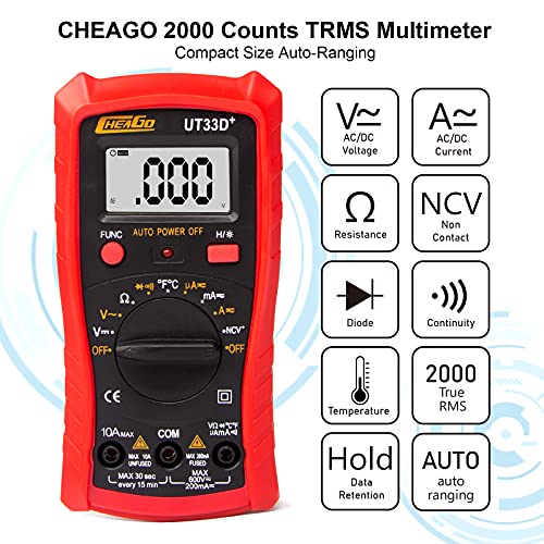 Digital Multimeter, Auto-Ranging Ac/Dc Current Voltage Ncv Tester Meter With Resistance Diode Continuity And Temperature Measure, Dual Fuse Anti-Burn Pocket Meter Tester By Cheago #TOP1