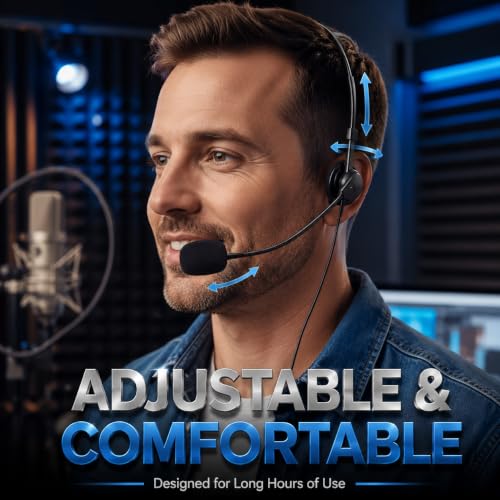 Image of Drumstone Professional Wired Headset Microphone with Noise Reduction, Adjustable Headband Mic for Teaching, Online Classes, Gaming, Streaming, Recording, Presentations & Fitness Events