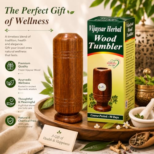 Image of XOMARK Vijaysar Glass | Handcrafted Sugar Care Wooden Tumbler | Ayurvedic Wellness Water Cup | Indian Kino Wood Herbal Drinking Glass | 100ml